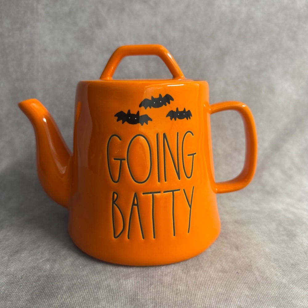 Rae Dunn Teapot Orange Going Batty Halloween Ceramic Bats Tea Pot Home Decor